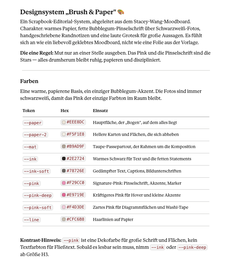Claude liefert eine design.md mit den Stilregeln in Textform